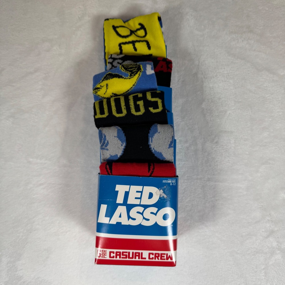 Ted Lasso 6 Pair Casual Crew‎ Socks Mens Shoe Size 8-12 Believe Diamond Dogs New